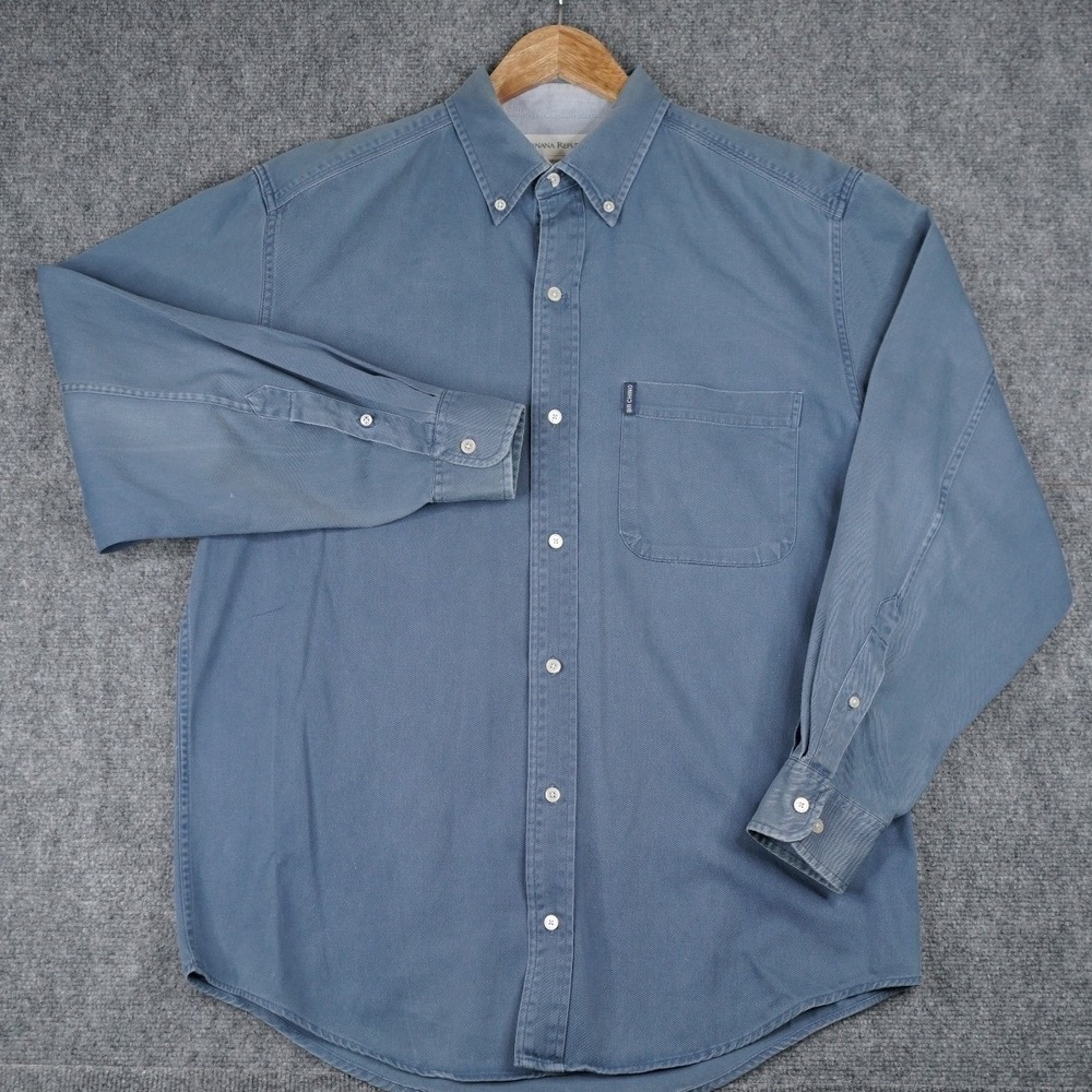 Banana Republic Button Down Shirt Mens M Blue BR Chino Cotton Long Sleeve Pocket